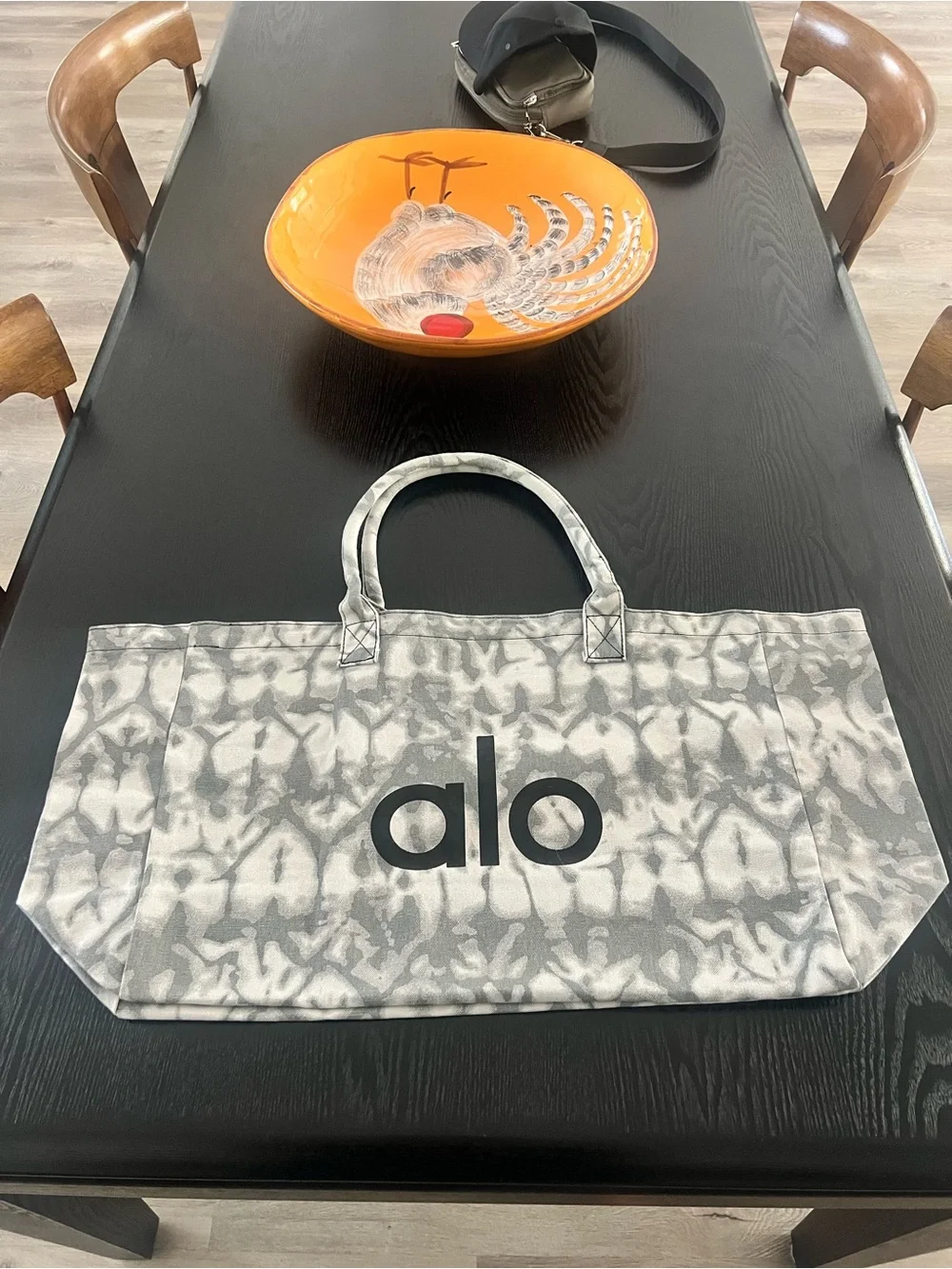 ALO Yoga Gray & White Tie-Dye Canvas Tote
